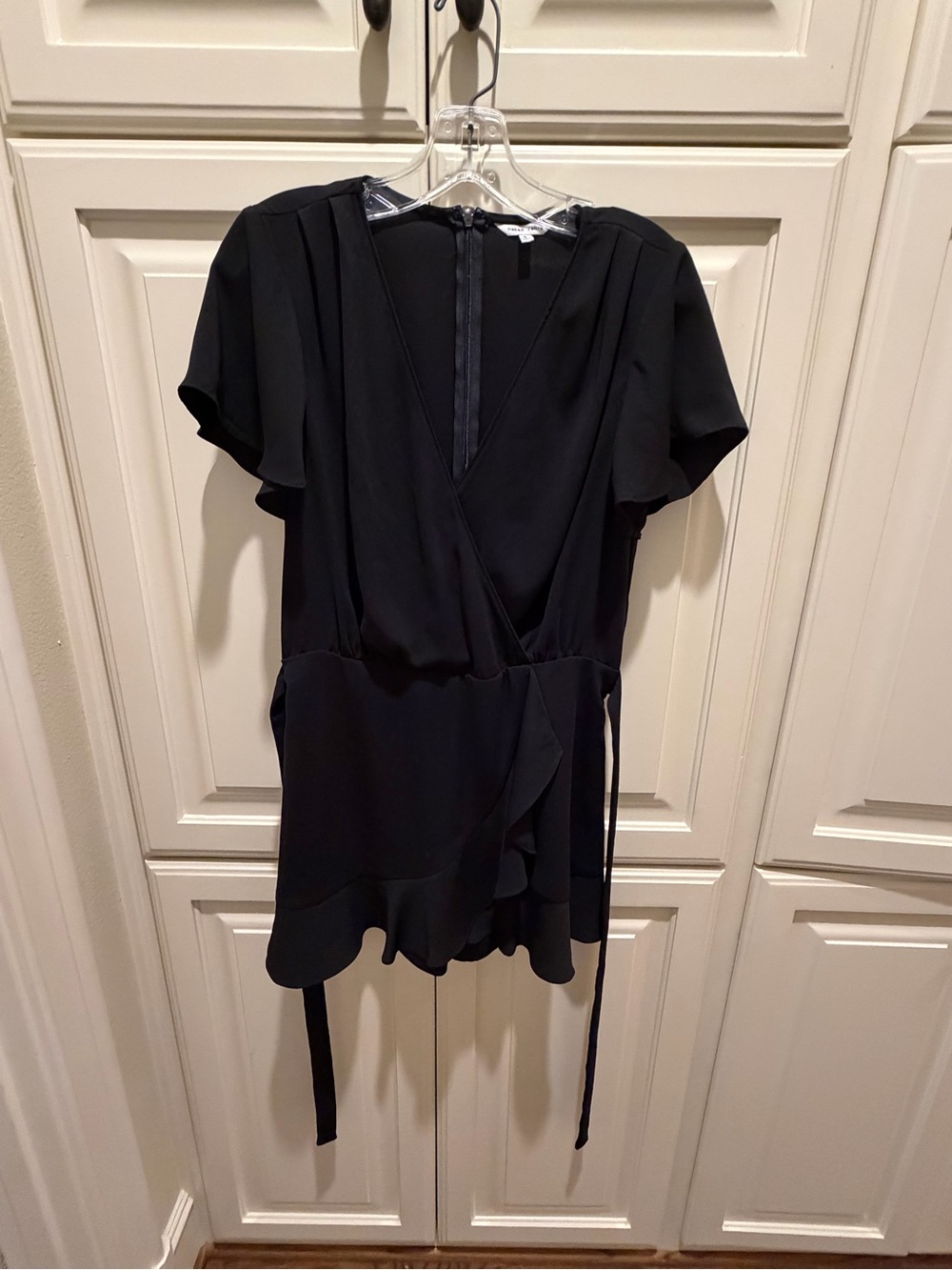 Naked Zebra Black Wrap Mini Dress with Ruffle Hem